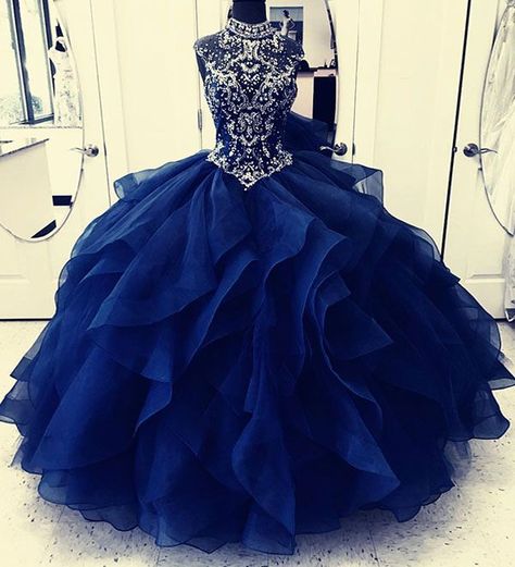 Navy Blue Quinceanera Dresses, Dresses Organza, Corset Ball Gowns, Blue Quinceanera, Prom Dress Blue, Quinceñera Dresses, Quinceanera Dresses Blue, Pretty Quinceanera Dresses, Blue Evening Dresses