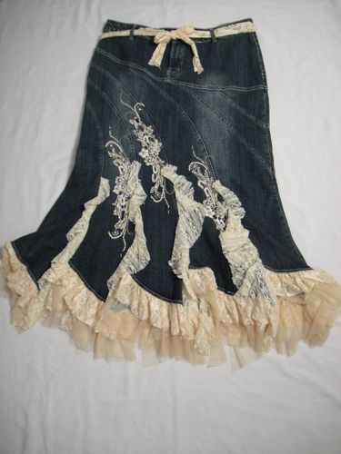 brown lace denim skirt | New West 36th Ladies XL Skirt Denim Lace Rhinestones Beading ... Flare Jeans With Lace, Denim Lace Dress, Denim Skirt Lace, Denim And Lace Skirt, Lace Jean Skirt, Denim Lace Skirt, Jean Skirt With Lace, Lace Dress Over Jeans, Denim Skirt Upcycle