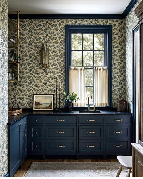 Monday Inspiration 10.2.2023 — jenna sais quoi Moody Blue Kitchen, Cape House Kitchen, Blue Kitchen Cabinets Ideas, 1950s Kitchen Cabinets, Laundry Kitchen Combo, 1950s Kitchen Remodel, Light Blue Kitchens, Farmhouse Blue, Laundry Kitchen