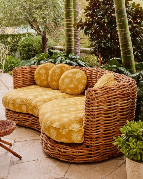 Tamsin Johnson Showroom | Curved Woven Cane Lounge w. saffron Linen / French, 1980’s / 1 Victoria st, Paddington / Inquire: showroom@tamsinjohnson.com.au | Instagram Cane Lounge, Tamsin Johnson, Wicker Couch, Wicker Sofa, Rattan Furniture, Showroom, Lounge, Sofa, Furniture