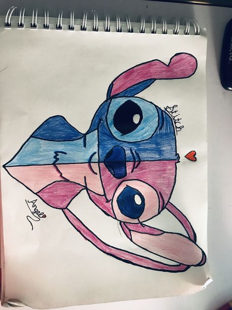 Golden Bday, Angel Drawing, Stitch Drawing, Stitch Pictures, Stitch And Angel, Lilo And Stitch, Cool Drawings, Drawing Ideas, Angel