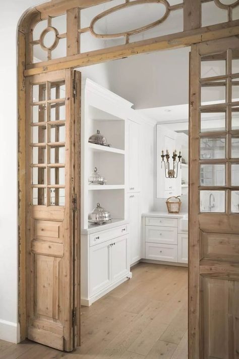 British Country Kitchen, Office Conversion, Lotus Decor, Antique French Doors, Bathroom Farmhouse, Glass Panel Door, Chic Spaces, French Country Kitchen, Antique Doors