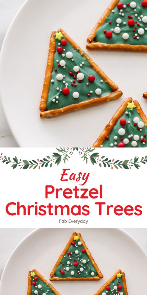 Food Crafts For Kids Christmas, Christmas Classroom Recipes, Christmas Cookie Pretzels, Pretzel Christmas Trees Candy Melts, Christmas Tree Treats For Kids, Christmas Food Projects For Kids, Holiday Baking For Kids, Christmas Party Foods For Kids, Chocolate Pretzel Christmas Trees