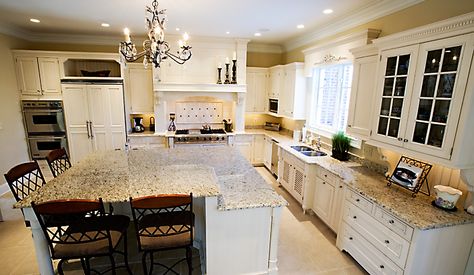 Ornamental White Granite, Kitchen With Backsplash, Popular Granite Colors, Gold Granite Countertops, Giallo Ornamental Granite, Venetian Gold Granite, Granite Backsplash, Farmhouse Backsplash, Beadboard Backsplash