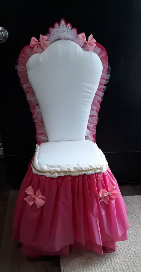 Super happy with how this princess chair turned out Princess Chair Decorations, Princess Chairs Ideas, Princess Chair Diy, Princess Chair, Queen Chair, Kindergarten Graduation Party, Royal Chair, Castle Party, Princess Tea Party