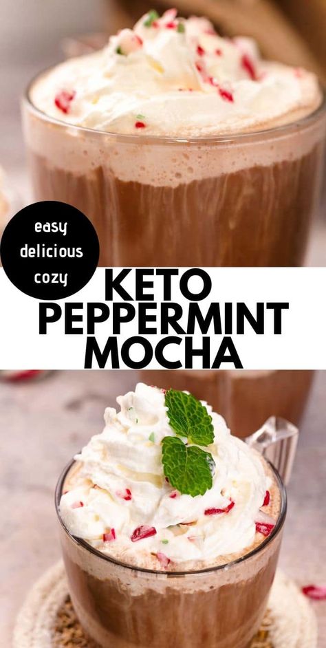 Keto Peppermint Mocha – Sugar-free Starbucks Copycat! Keto Fall Coffee Drinks, Keto Drinks Non Alcoholic, Keto Drinks And Smoothies Recipes, Keto Frappe Recipe, Keto Friendly Starbucks Drinks, Keto Coffee Drinks, Keto Mocha Coffee, Sugar Free Peppermint Mocha Creamer, Peppermint Mocha Iced Coffee