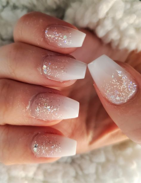 New Years Nails Coffin Short, Short White Prom Nails, Cute Nails For School Dances, Natural Sparkle Nails Acrylic, Semi Formal Nail Ideas, Nails For Convocation, Semi Formal Nails Acrylic, New Years Nails Acrylic Coffin Short, Glitter Matte Nails