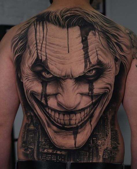 Fullback Tattoo, Joker Tattoo Design, Joker Tattoo, Back Tattoos For Guys, Old Tattoos, Angel Tattoo, Angel Tattoo Men, Back Tattoo, Tattoos For Guys