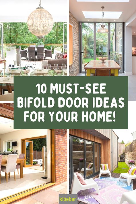 10 amazing homes with kitchen and living room bifold doors! Check out these design ideas for your home renovation or self build project #bifolds #bifolddoors #patiodoors #patiobifolds Bifold Doors Living Room, Kitchen With Bifold Doors, Bifold Doors Kitchen, Bifold Exterior Doors, Bifold Doors Onto Patio, Bifold Door Ideas, Bifold Patio Doors, Door Decks, Door Design Ideas