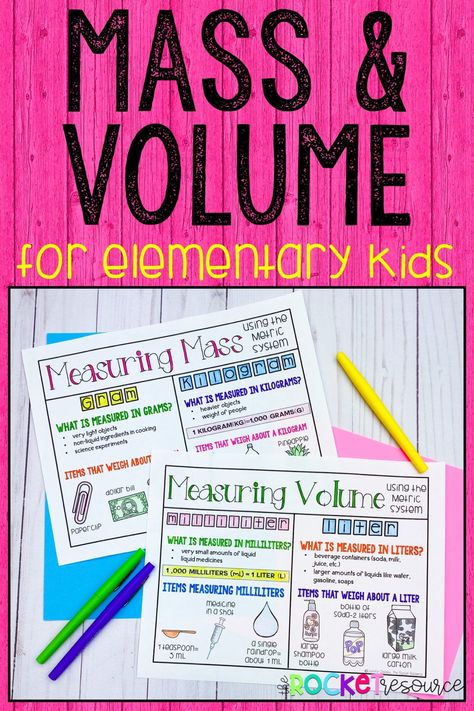 Mass And Volume Anchor Chart, Mass And Volume 3rd Grade, Mass Activities 3rd Grade, Liquid Volume 3rd Grade, Measuring Mass Activities, Measuring Volume Activities, Measurement Third Grade, Teaching Volume, Measuring Mass