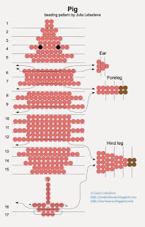 HOW TO READ 3D PATTERN!!! Beading pattern for making a 3D pig 3d Seed Bead Animal Patterns, Beaded Pig Pattern, 3d Beaded Animals Patterns Free, Beaded Animals Tutorial, Bead Lizard, Beaded Bugs, Pony Bead Crafts, Seed Bead Crafts, Hanging Crystal