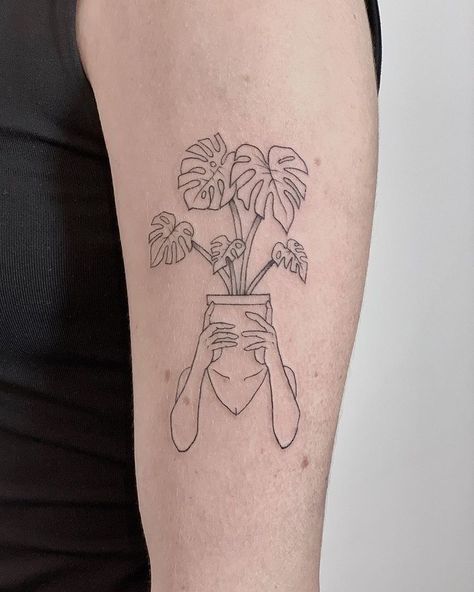 Monstera Line Tattoo, Monstera Tatoos, Mini Monstera Tattoo, Houseplant Tattoos, Plant Lover Tattoo, Monstera Deliciosa Tattoo, Monstera Tattoo Design, Monstera Plant Tattoo, Houseplant Tattoo