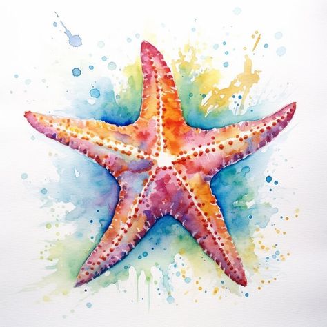 Watercolour Starfish, Starfish Watercolor, Starfish Drawing, Watercolor Starfish, Seashell Drawing, Starfish Painting, Shell Drawing, Flamingo Pictures, Sea Creatures Art