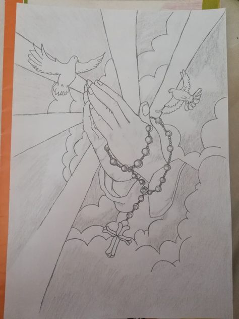 Faithful Drawings, Heaven Drawing Easy, Catholic Drawings Easy, Hands Praying Drawing, Solidarity Drawing, Drawing Ideas Christian, Dope Sketches Easy, Praying Sketch, Blessed Drawing