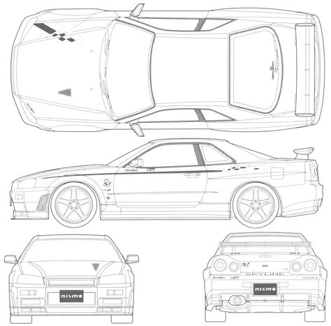 Nissan Skyline R34 GT-R blueprint Nissan Skyline Gt-r R34 Drawing, Nissan Skyline Gtr R34 Blueprint, Gtr R34 Skyline Drawing, Car Blueprint 3d Modeling, Skyline Gtr R34 Drawing, Nissan Skyline R34 Drawing, Skyline Gtr34, Gtr 34, Nissan Skyline R35