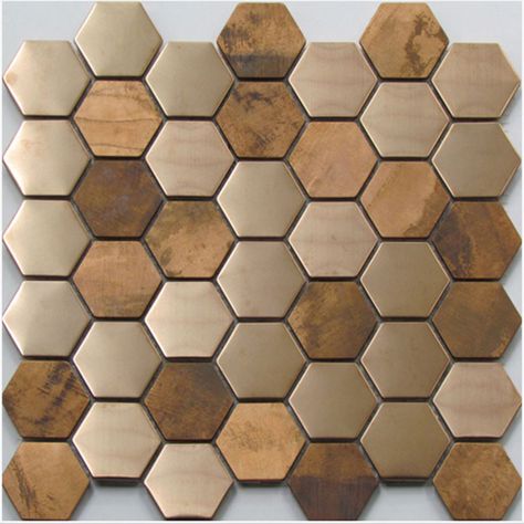 COPPER HEX MOS 48MM Floor and Wall Tiles | TileSpace - Tiles.co.nz Stainless Steel Subway Tile, Copper Mosaic Tile, Kitchen Facelift, Copper Backsplash, Copper Tiles, Hexagon Mosaic Tile, Copper Mosaic, Mosaic Tile Backsplash, Tile Mosaic