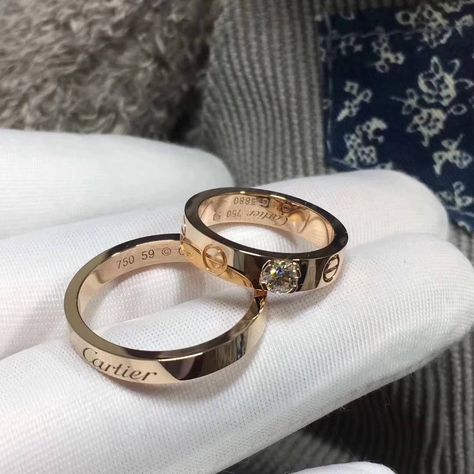 18K Pink Gold Cartier Wedding Rings Cartier Ring Men Wedding, Cartier Wedding Ring Couple, Mens Cartier Ring, Men Cartier Ring, Cartier Men Ring, Cartier Love Ring Men, Cartier Wedding Rings, Plain Gold Bangles, Fiance Ring