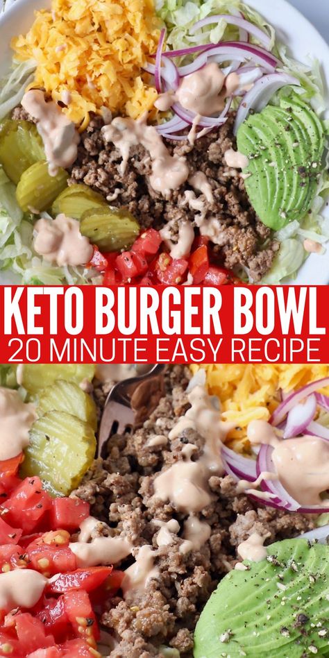 Burger In A Bowl, Protein Burger, Healthy Hamburger, Burger Bowl, Low Carb Burger, Keto Burger, Low Carb Low Fat Recipes, Best Low Carb Recipes, Low Sugar Recipes