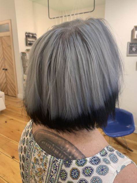 Grey silver hair black tips Gray Hair With Black Tips, Silver Hair With Black Tips, Silver Hair Black Tips, Grey Hair With Black Tips, Black And Silver Hair Short, White Hair Black Tips, White Hair With Black Tips, Hair Black Tips, Hair With Black Tips