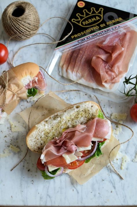 Italian Sub Sandwich with Prosciutto di Parma Ham - Lavender and Lovage Italian Sub Sandwich, Ham Sandwich Recipes, Prosciutto Sandwich, Italian Ham, Sub Sandwich, Italian Sub, Parma Ham, Ham Sandwiches, Sub Sandwiches