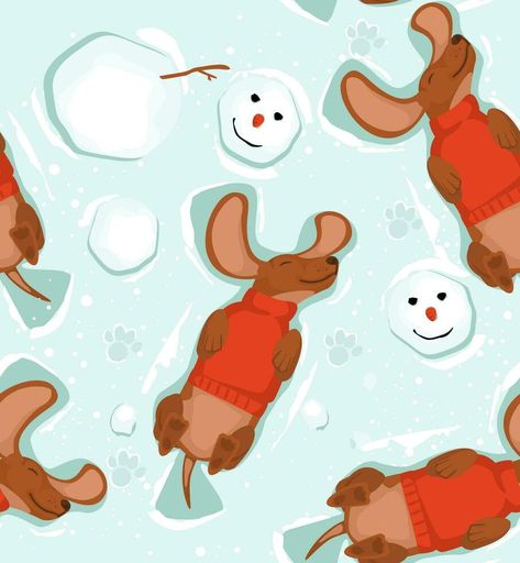 Pattern happy dachshund dog and snowman lies in the snow, top view. Dog Top View, Happy Dachshund, Dog Snowman, Dog Background, Dachshund Pattern, Dog Top, Pet Ideas, Snow Dogs, Christmas Characters