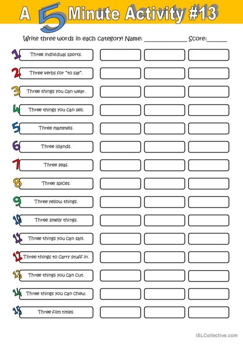 Just one more for you to use in your classrooms during the last lessons this year. 5 Minutes Activities Worksheets, Ks2 Activities, 5 Minute Activity, Ice Breaking, The Last Lesson, Middle School Classroom Decor, Cognitive Activities, Elderly Activities, Quick Games