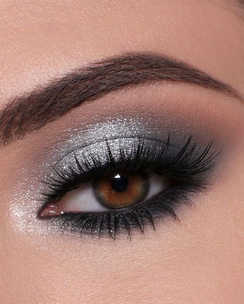 Ksenia ❤ Makeup & Tutorials on Instagram: “Silver Smokey Eye Makeup Tutorial 🖤 @luxvisage_belarus Matt tint waterproof 104 @natashadenona @natashadenonabeauty Mini Xenon Eyeshadow…” Silver Smokey Eye Makeup, Silver Eyeshadow Looks, Silver Smoky Eye, Grad Makeup, Silver Smokey Eye, Grey Smokey Eye, Grey Eye Makeup, Evening Eye Makeup, 2023 Makeup