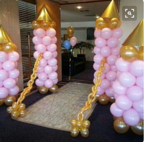 Ballon Princess Decoration, Balloon Castle Tower Diy, Ballon Marquee, Princess Balloon Decorations, Princess Theme Party Decorations, 4de Verjaardag, Princess Balloons, Rapunzel Birthday Party, Princess Birthday Party Decorations