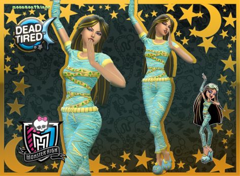 Monster High / Dead Tired / Cleo De Nile Sims 4 Cc Monster High Cleo, Sims 4 Soft Clothes, Monster High Sims 4, Sims 4 Monster High Cc, Sims Halloween Costume, Monster High Dead Tired, Sims Custom Content, Hair Stripes, Pelo Sims