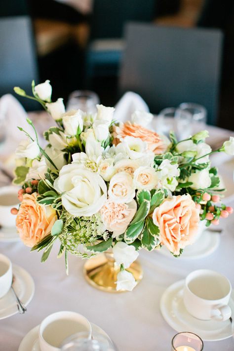 Gold Pedestal, Boho Wedding Flowers, Wedding Floral Centerpieces, Pedestal Bowl, Fall Wedding Flowers, White Wedding Flowers, Peach Wedding, Wedding Centerpiece, Wedding Table Centerpieces