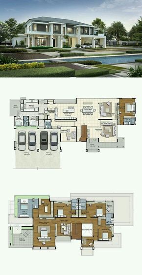 Case Minecraft, Modern House Floor Plans, House Plans Mansion, Two Story House, Casa Country, Sims House Plans, House Construction Plan, House Layout Plans, Model House Plan