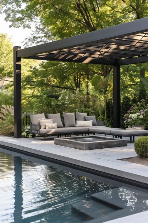 Explore perfect pool pergola ideas to create an inviting outdoor escape. One exceptional image showcases various stylish designs for cozy surroundings by the pool. Pergola Pool Ideas, Outdoor Pools Backyard, Pool Pergola Ideas, Bar Pergola, Backyard Patio Designs With Pool, Pergola Poolside, Pool With Deck, Pool Deck Decorating Ideas, Pool Pergola