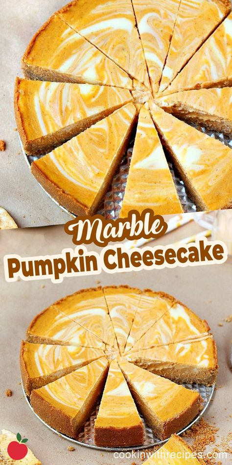 Marble Pumpkin Cheesecake Recipe - Cooking with Recipes Fall Favorite Desserts, Desserts Nutella, Desserts Pumpkin, Smores Dessert, Pumpkin Cheesecake Recipes, S'mores, Pumpkin Dessert, Cheesecake Recipe, Pumpkin Cheesecake