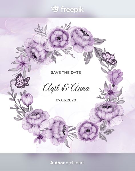 Classic circle purple flower wreath fram... | Premium Vector #Freepik #vector #flower #watercolor #wedding-invitation #floral Purple Flower Wreath, Frame Invitation, Ring Quilt, Logo Poster, Wreath Frame, Purple Wedding Invitations, Goth Wedding, Flower Circle, Anemone Flower