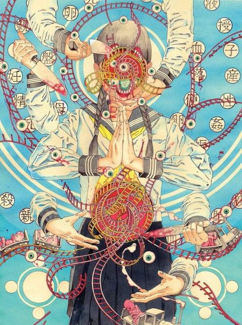 Junji Ito Poster, Shintaro Kago, Room Cartoon, Sticker Decoration, Mc Escher, Junji Ito, Decoration Painting, Art Sites, Manga Artist