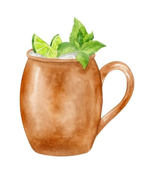 Cocktail Watercolor, Drink Clipart, Moscow Mule Cocktail, Mule Cocktail, Cocktail Art, Hand Drawn Illustration, Drawn Illustration, Moscow Mule, Vector Photo