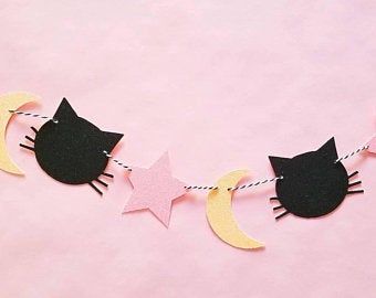 Custom Party Decor by Swankerie on Etsy Kawaii Halloween Decor, Sailor Moon Decor, Cute Garland, Sailor Moon Cakes, Moon Garland, Sailor Moon Party, Sailor Moon Crafts, Sailor Moon Birthday, Garland Halloween