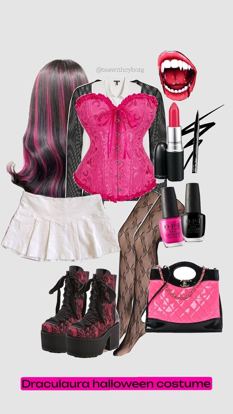 halloween costume draculaura #halloween #halloweencostume #halloweeninspo #draculaura #monsterhigh Moster High Halloween Ideas, Claudine And Draculaura Costume, Halloween Costume Ideas Y2k, Monster High Dolls Halloween Costume, Draculaura And Clawdeen Cosplay, Draculaura Aesthetic Costume, Monsterhigh Costume Halloween, Dracula Monster High Halloween Costume, Draculora Halloween Costumes