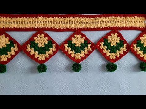 Toran Designs Doors Handmade Woolen, Woolen Toran Designs Doors, Crochet Toran, Macrame Toran Designs, Toran Designs, Macrame Toran, Door Toran, Handmade Wall Hangings, Bunting Pattern