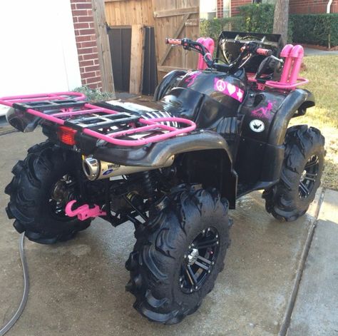 Pink Quad Bike, Pink 4 Wheeler, Pink Four Wheeler, Vegas Aesthetic, Atv Four Wheelers, Dirt Bike Helmets, Big Girl Toys, Four Wheeling, Four Wheeler