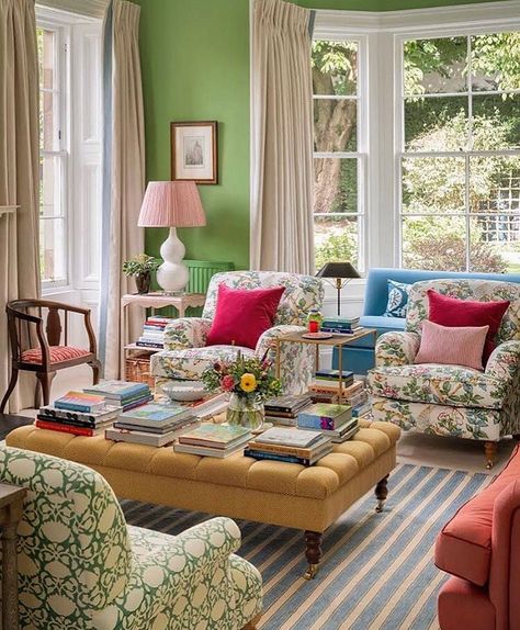 Oh So Gorgeous Design on Instagram: “THE SECRET GARDEN  The secret is that this garden is indoors! I just love how happy and cheerful this oh so gorgeous room by…” Jessica Buckley, Country Lounge, Colors Room, Ranch Makeover, Rita Konig, Happy Room, King Richard, Green Walls, Cottage Interiors