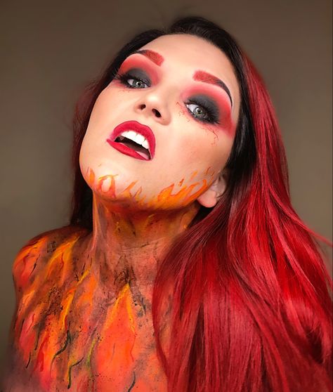 #makeup #halloween #halloweenmakeup #sevendeadlysins #7deadlysins #makeupartist #makeupideas #fire #flames #makeuplook Flames Makeup Look, Fire Themed Makeup, Wrath Costume Seven Deadly Sins, Flames Makeup, Flame Eye Makeup Fire, Hot Costume, Fire Flames, 7 Deadly Sins, Holiday Makeup