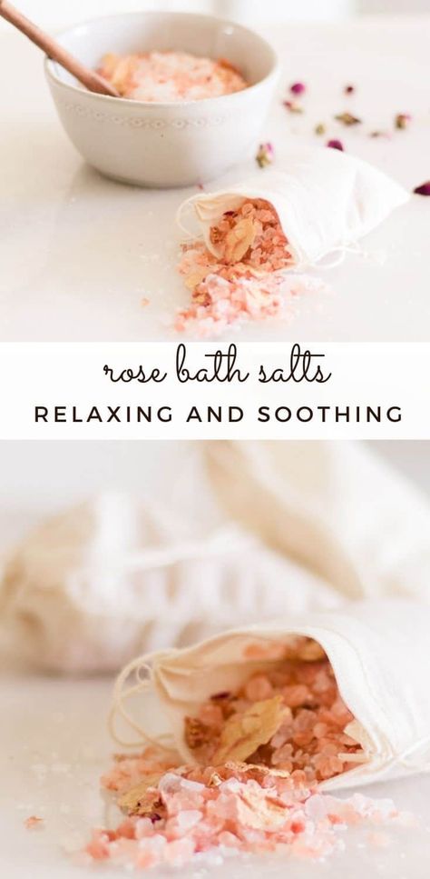 How to Make Rose Bath Salts Rose Bath Salts Recipe, Bath Salt Recipe, Rose Bath Salt, Diy Selfcare, Bath Teas, Bath Soak Recipe, Rose Bath Salts, Easy Rose, Bath Salts Recipe