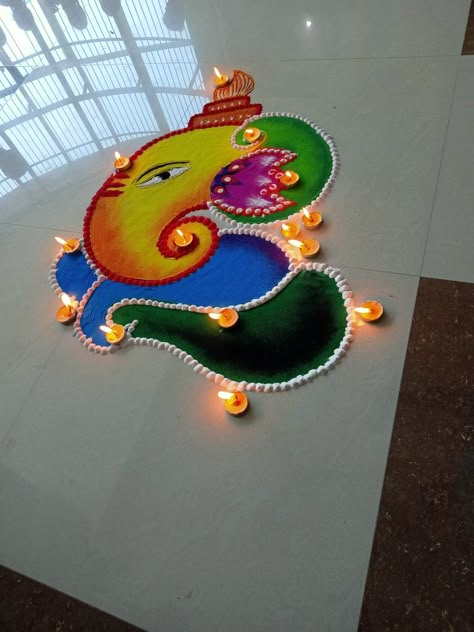 Rangoli Designs Latest Unique Peacock, Ganpati Rangoli Ideas Unique, Easy Rangoli Designs For Ganpati, Ganpati Rangoli Designs Latest Unique, Ganapati Rangoli Designs, Rangoli Designs Latest Unique For Diwali, Ganpati Rangoli, Happy Diwali Rangoli, Easy Rangoli Designs Videos