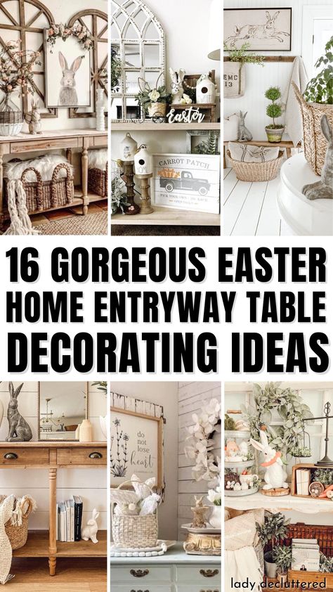 16 Gorgeous Easter Home Entryway Table Decor Ideas Easter Entrance Table Decor, Spring Entry Table Decor Entryway, Spring Buffet Table Decor, Neutral Easter Decor Ideas, Easter Buffet Decor, Easter Console Table Decor, Spring Entryway Table Decor, Spring Console Table Decor, Easter Entry Table Decor