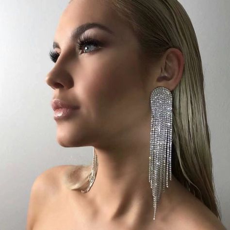 Claw Earrings, Silver Crystal Earrings, Long Tassel Earrings, Tassel Drop Earrings, Silver Drop Earrings, Rhinestone Earrings, Chain Earrings, Fashion Accessories Jewelry, Tassel Earrings