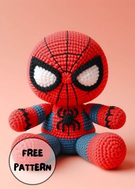 Free Crochet Spiderman Amigurumi Pattern Crochet Spiderman, Crochet Blanket Stitch Pattern, Disney Crochet Patterns, Crocheted Animals, Crochet Toys Free Patterns, Crochet Toys Free, Crochet Disney, Crochet Dinosaur, Easy Crochet Patterns Free