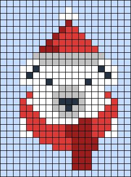 Polar Bear Bead Pattern, Ice Bear Pixel Art, Alpha Patterns Crochet Christmas, Alpha Pattern Blanket, Alpha Pattern Christmas, Perler Bead Patterns Christmas, Christmas Alpha Patterns, Polar Bear Cross Stitch, Christmas Pixel Art