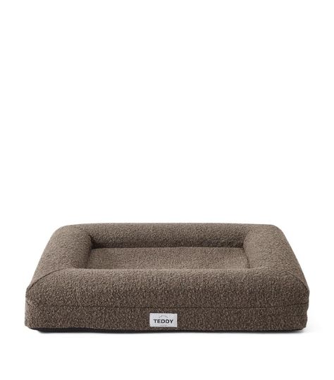 TEDDY LONDON Small Bouclé Dog Bed | Harrods US Small Brown Dog, Curvy Sofa, Christmas Gift Story, London Brown, Covered Dog Bed, Brown Dog, Dog Gear, Cover Gray, Blue Bedding