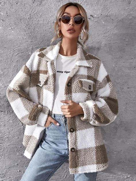 Free Returns ✓ Free Shipping On Orders $49+ ✓. Buffalo Plaid Flap Detail Faux Fur Coat- Women Faux Fur Coats at SHEIN. Fuzzy Coat, Áo Len Cardigan, Cardigan Casual, Long Sleeve Outerwear, Plaid Coat, Teddy Jacket, Teddy Coat, Plus Size Kleidung, Long Sleeve Plaid